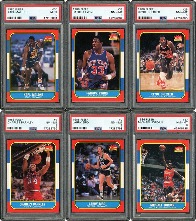 Basketball Cards - 1986 Fleer Basketball High Grade Complete Set with Stickers (143) Including PSA 8 Jordan Rookie