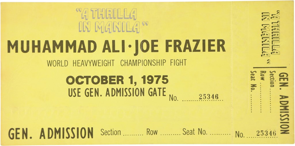 - 1975 Muhammad Ali vs. Joe Frazier "Thrilla in Manila" Full Ticket
