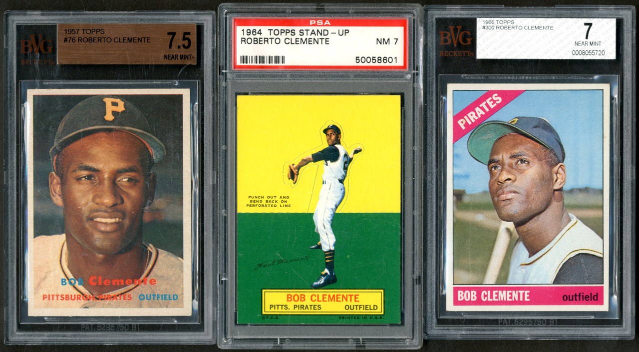 Baseball and Trading Cards - 1957-66 Topps Roberto Clemente "High Grade" PSA & BVG Trio