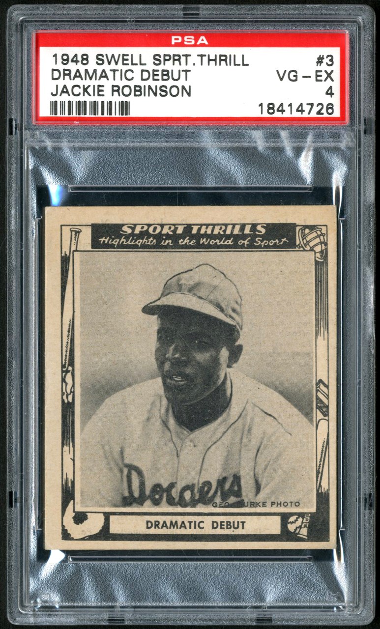 Baseball and Trading Cards - 1948 Swell Sport Thrills Dramatic Debut #3 Jackie Robinson PSA VG-EX 4