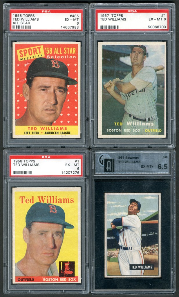 Baseball and Trading Cards - 1951-58 Bowman & Topps Ted Williams Graded Quartet