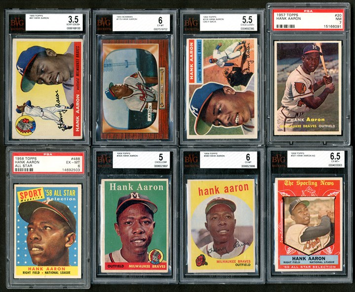 Baseball and Trading Cards - 1955-59 Topps and Bowman Hank Aaron PSA & BVG Graded Run (8)