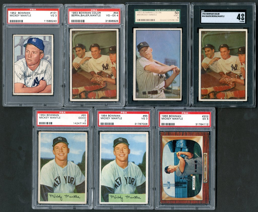 Baseball and Trading Cards - 1952-55 Bowman Mickey Mantle PSA & SGC Graded Run (7)