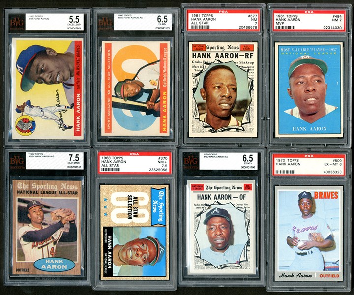 Baseball and Trading Cards - 1955-1976 Topps Hank Aaron PSA & BVG Graded Collection (15)