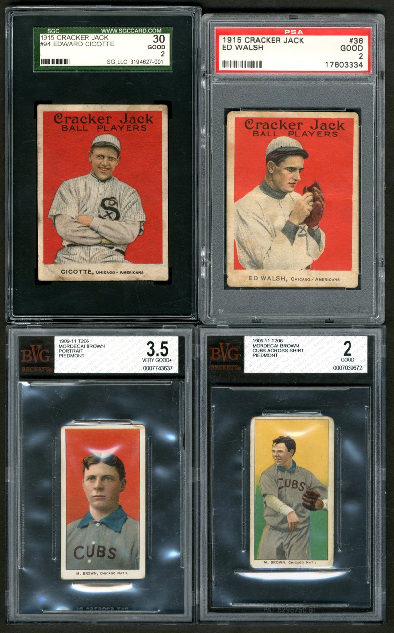 Baseball and Trading Cards - 1909-1915 T206 & Cracker Jack Graded Hall of Famer Quartet
