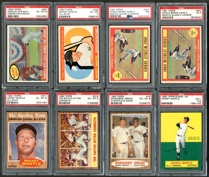 - 1959-1969 Topps Mickey Mantle PSA Graded Collection w/1969 White Last Name (13)