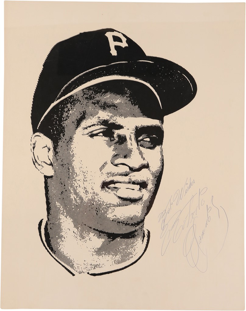 Clemente and Pittsburgh Pirates - Gigantic Roberto Clemente Signed Silk Screen Print (PSA MINT 9)