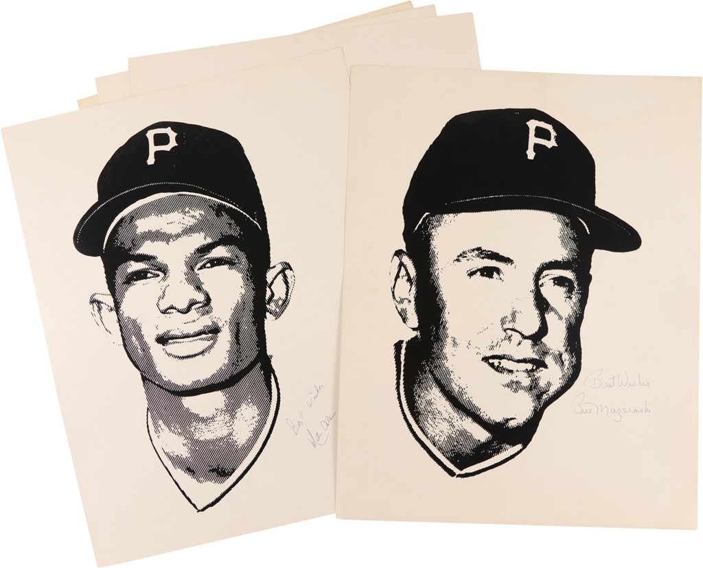 Clemente and Pittsburgh Pirates - Five Large Late 1960s Signed Silk Screen Prints from Forbes Field
