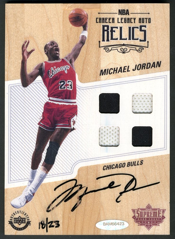 - 2016-17 Supreme Hard Court Relics Michael Jordan Quad Patch Autograph - LE 18/23 (UDA)