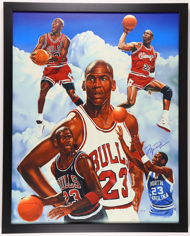 Basketball - Michael Jordan Signed "Mr. Basketball" Giclee by Steve Parson - Photo of MJ Signing (UDA)