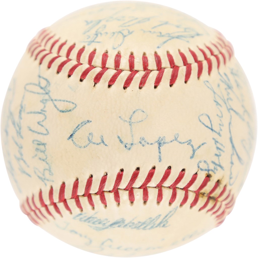 High Grade 1955 Cleveland Indians American League Champions Team Signed Baseball (PSA)