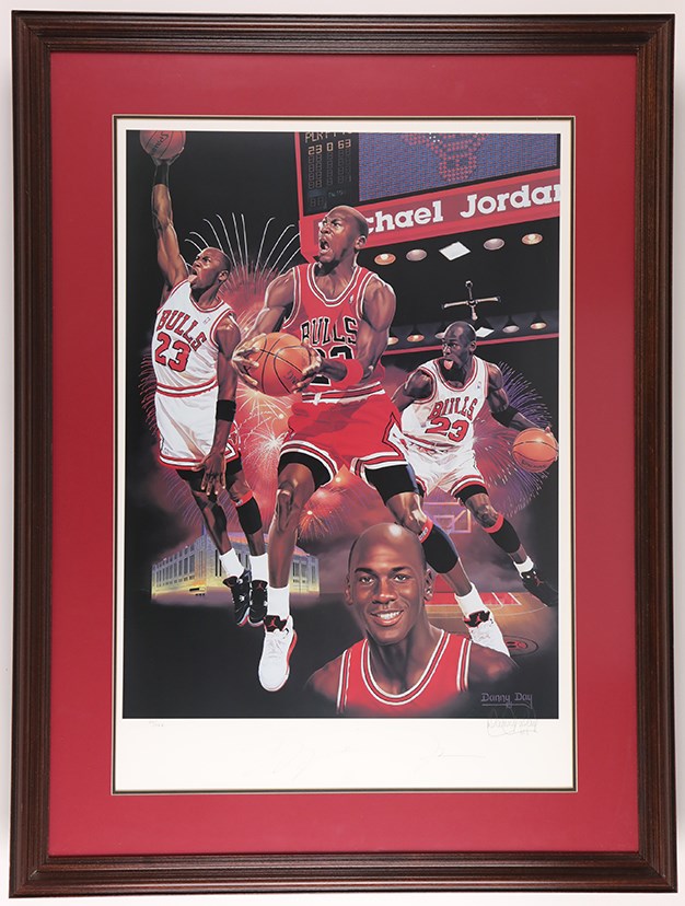 Basketball - Michael Jordan Signed Chicago Bulls Lithograph by Danny Day - Limited Edition 55 of 197