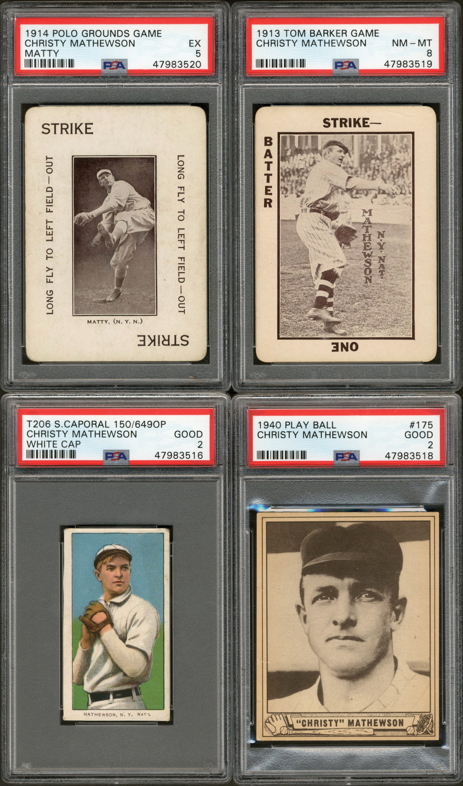 Baseball and Trading Cards - 1909-40 Christy Mathewson Collection (5) with PSA and T206