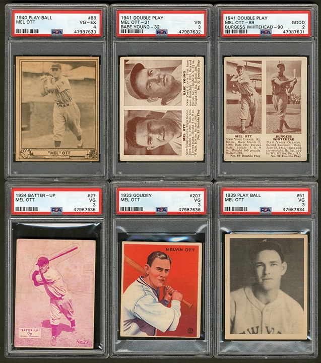 Baseball and Trading Cards - 1933-41 Mel Ott PSA Graded Collection (6)