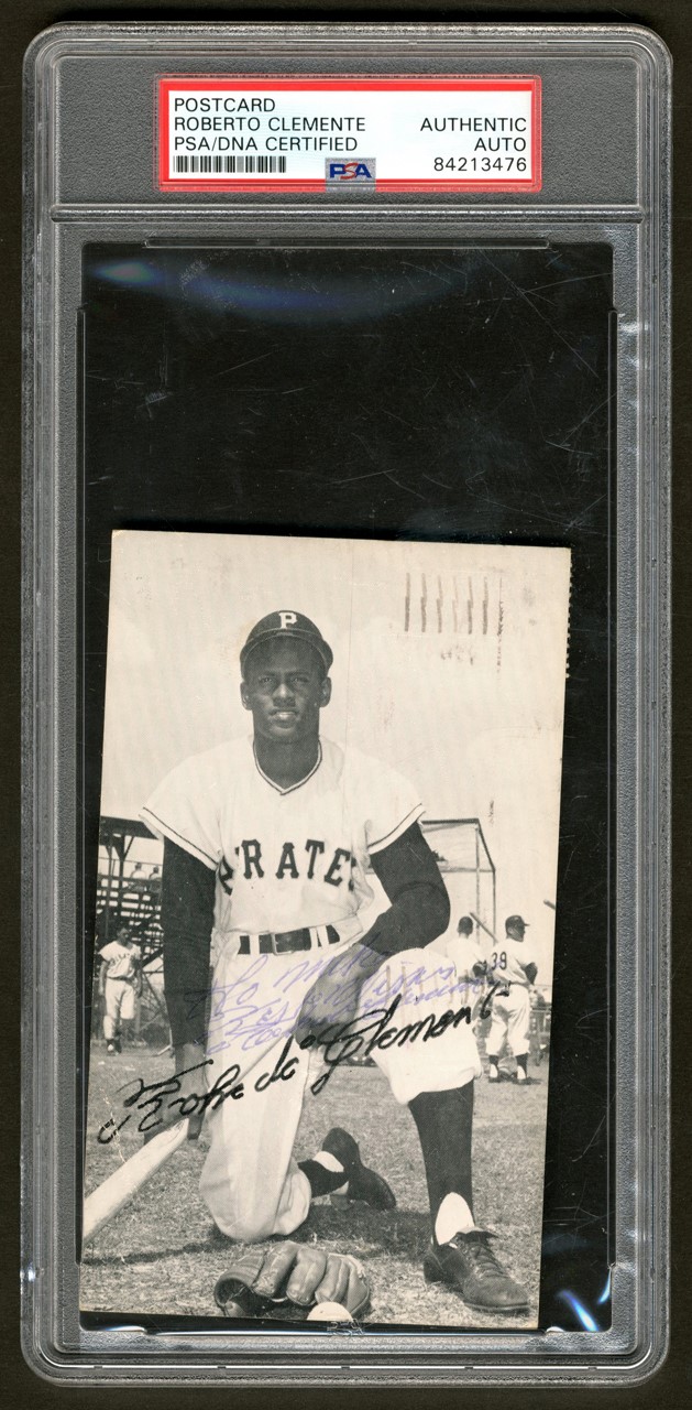 Clemente and Pittsburgh Pirates - 1956 Roberto Clemente Signed Photo Postcard (PSA)